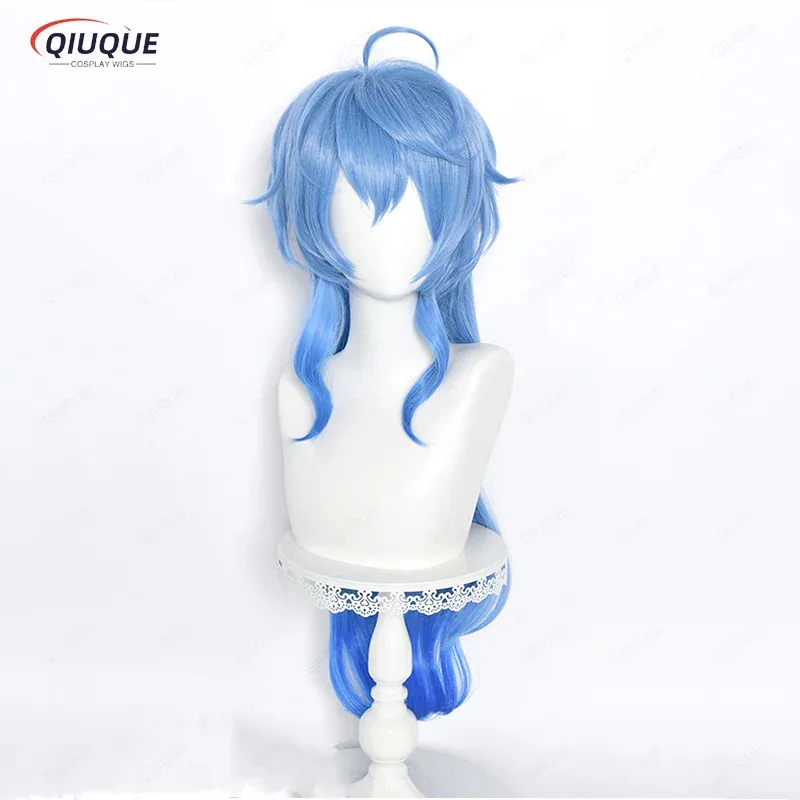 LQGame Impact Ganyu Cosplay Wig High Temperature Resistant Ironable Anim Blue Gradient Wigs For Gan yu Cosplay + Wig Cap