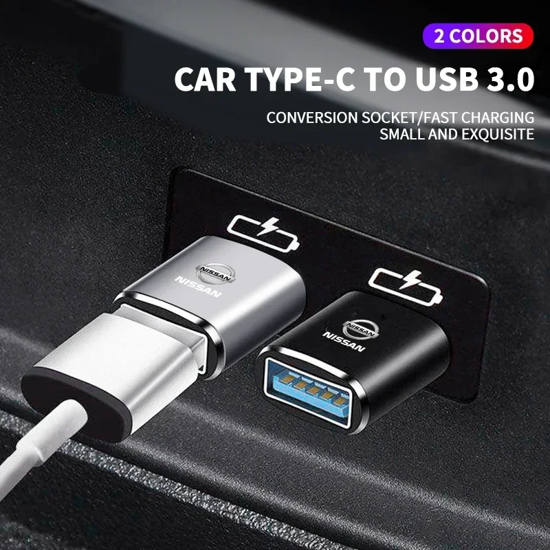 Car Type-C To USB 3.0 Interface Mini Converter Charging Adapter for Nissan X-trail Qashqai Note Juke Sentra Patrol Navara Mic