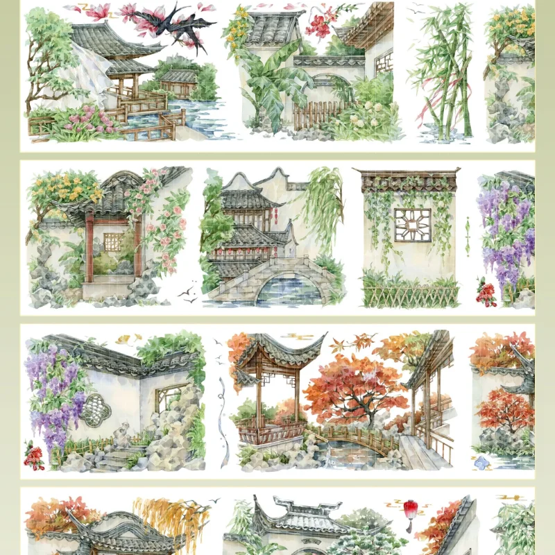 chinese-ancient-house-garden-material-planner-washi-shiny-pet-tape-landscape