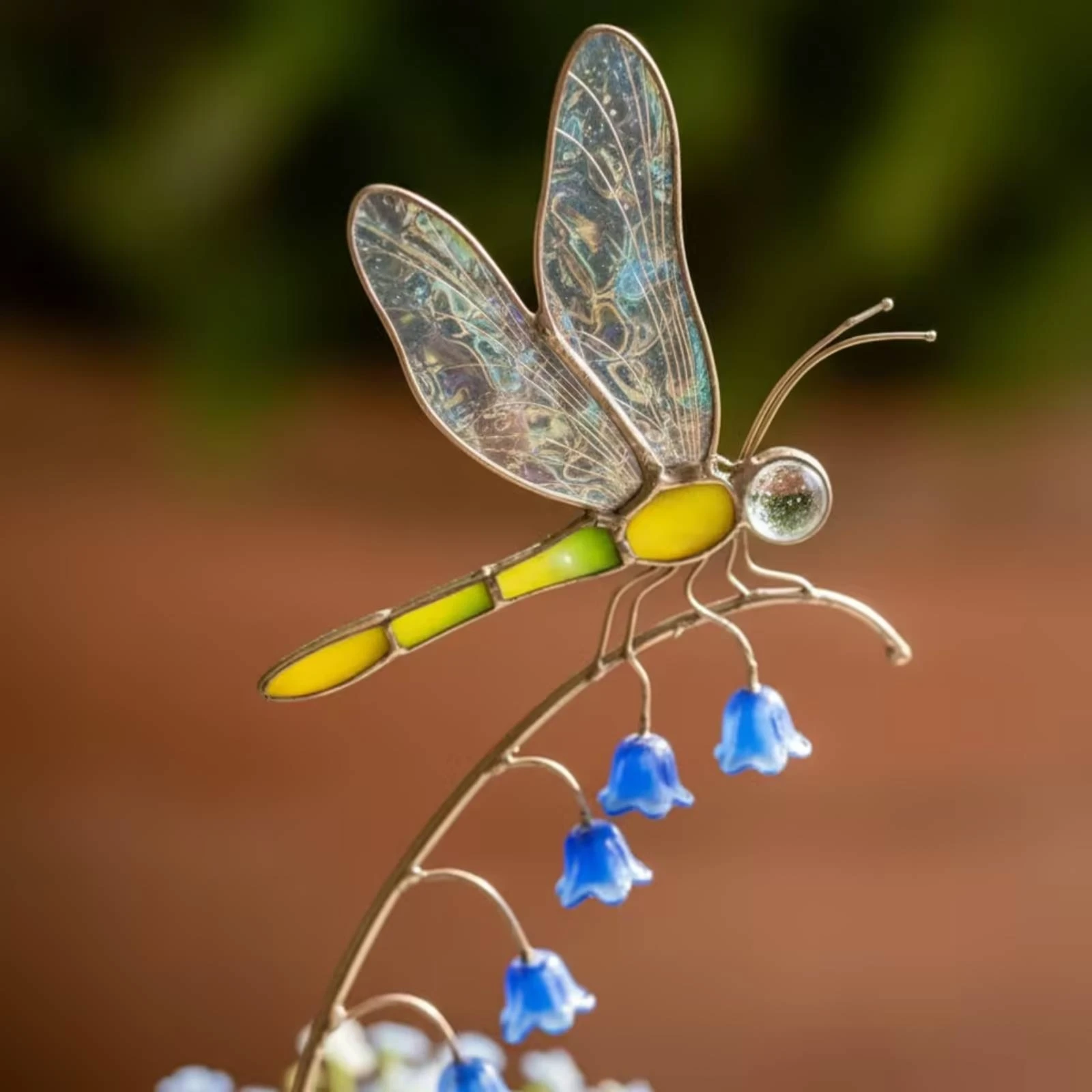 Dragonfly Garden Stake with Flower Charms Whimsical Dragonfly Garden Stake Vivid Indoor for Gardeners, Planters, Fairy Gardens