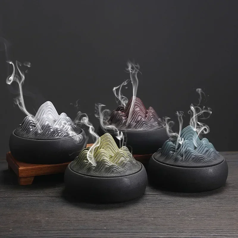 1pc Home Decor Ornaments Mountain Design Fire Prevention Incense Coils Burner Incense Holder Ceramic Censer Zen Tea Pet