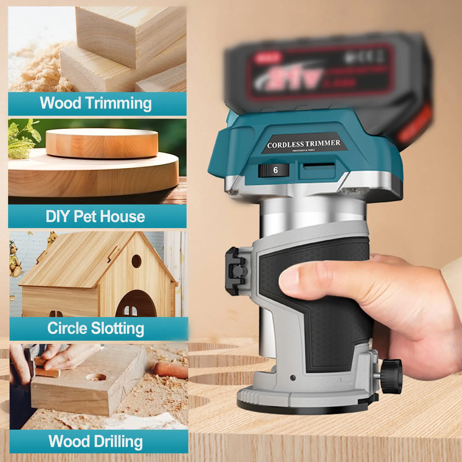 6 Speed Woodworking Trimming Machine Wood Router Milling Engraving Slotting Machine For Makita 18V Battery Cordless Wood Router