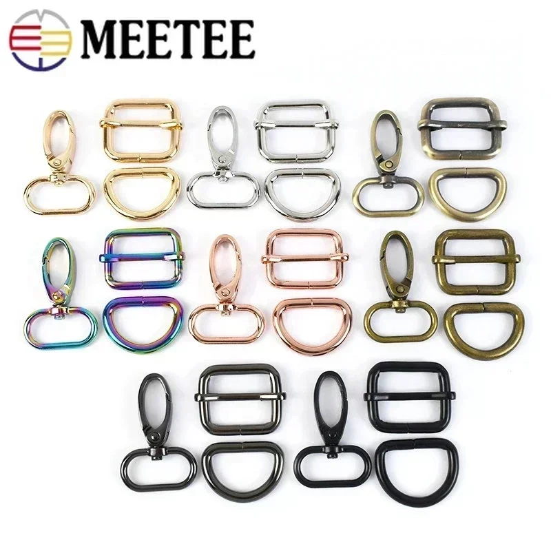 2Sets 16-38mm Metal Buckles Carabiner Hook D Ring Bag Strap Webbing Adjust Slider Dog Collar Clasp DIY Hardware Bags Accessories