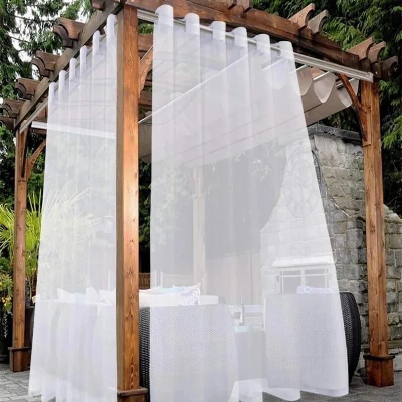 2 Panels Perforated Solid Color Terylene Waterproof Window Screen Outdoor Balcony Pavilion Shading and Rainproof Curtains