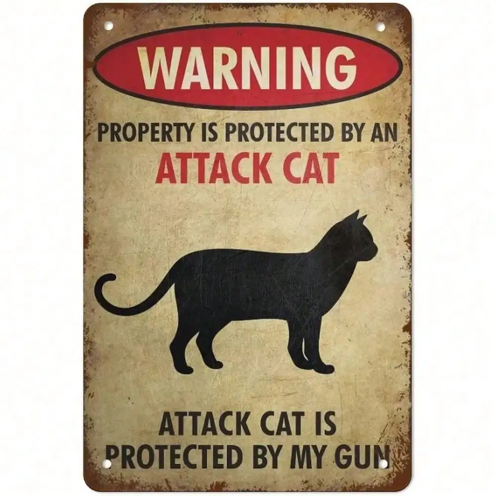 Vintage Beware of Cat Metal Sign 8x12" Retro Skeleton Tin Wall Decor for Kitchen Bar Garage Man Cave