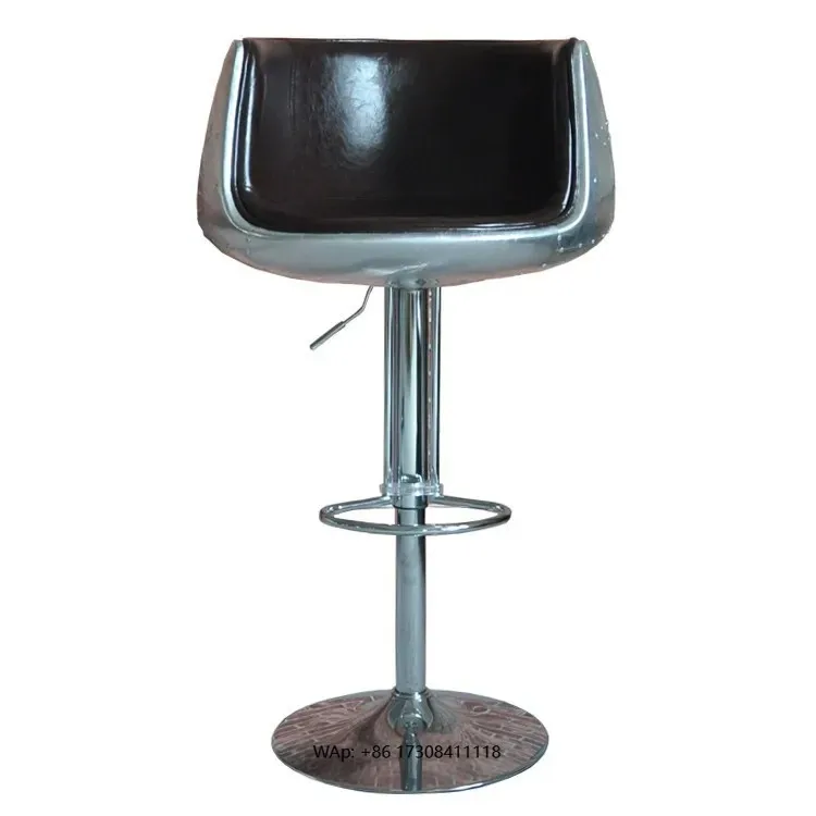 Loft Industrial Rotary Adjustable Aluminum Back Lift Bar Stool Dining Chair Vintage Brown Counter Hotel Restaurant