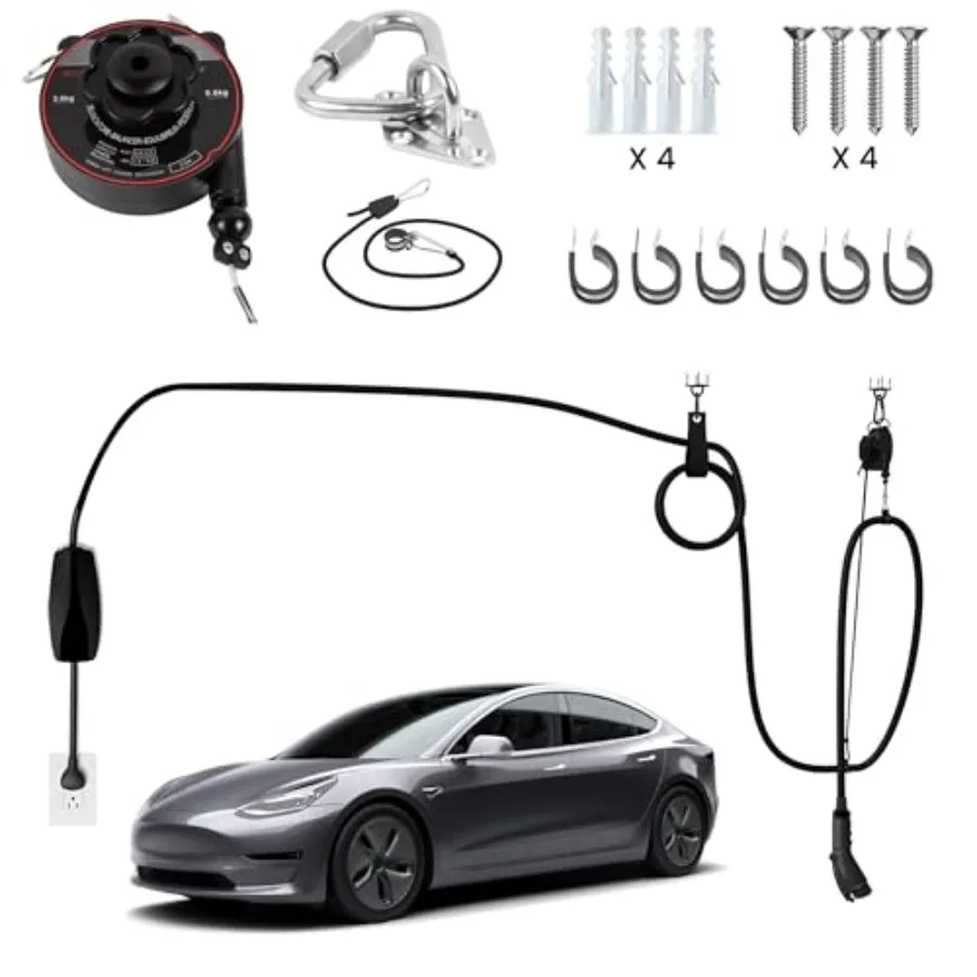 

Overhead EV Charging Cable Organizer Universal Retractable Cord Reel for Tesla All Level 2 EVs, Ceiling and Wall Mount, Garage