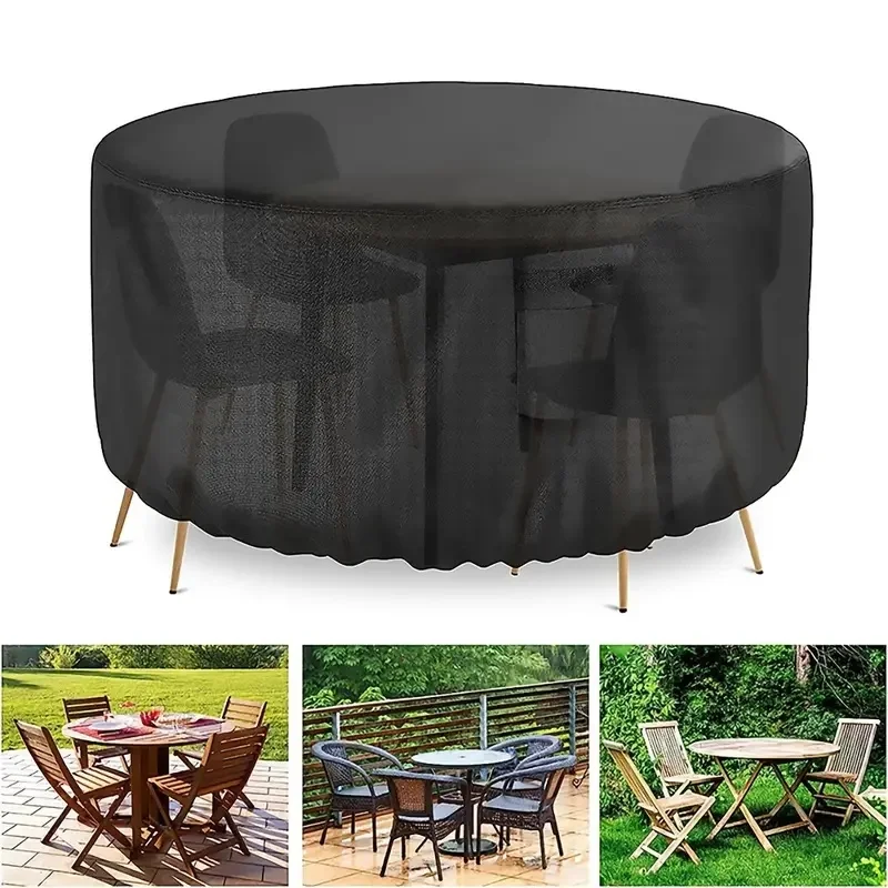 Heavy-Duty Round Patio Furniture Cover – Designed for a Secure Fit with Drawstring Closure，All-Weather Protection