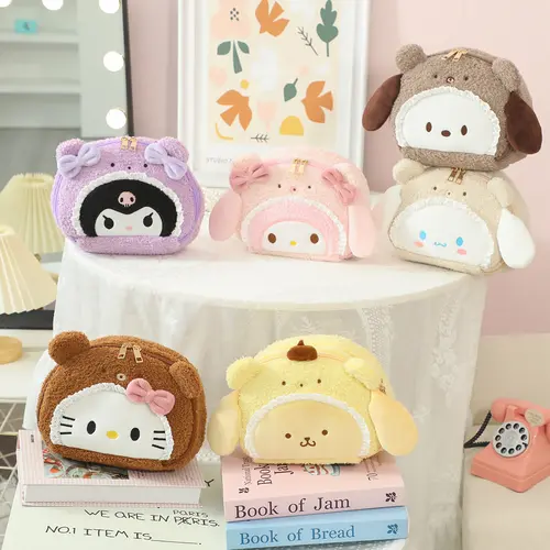 Bolsa de cosméticos de dibujos animados Kuromi My Melody Hello Kitty, bolsa de felpa Kawaii, bolso de estilo japonés, estuche para lápices, regalos para niñas de alta capacidad