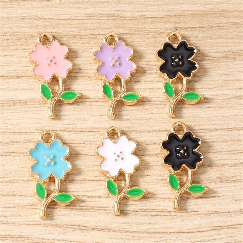 10 Stück Niedliche Bunte Emaille-Blumenanhänger für Schmuckherstellung, Ohrringe, Anhänger, Halsketten, Armbänder, DIY Handgemachtes Kunsthandwerk Zubehör – Detail 5