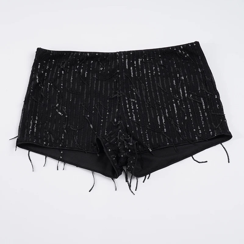 شورت للحفلات والنوادي لامع مثير بقصة ضيقة ومطرز متوسط الخصر شورت نسائي موضة صيف 2025 ملابس خروج للسيدات #5