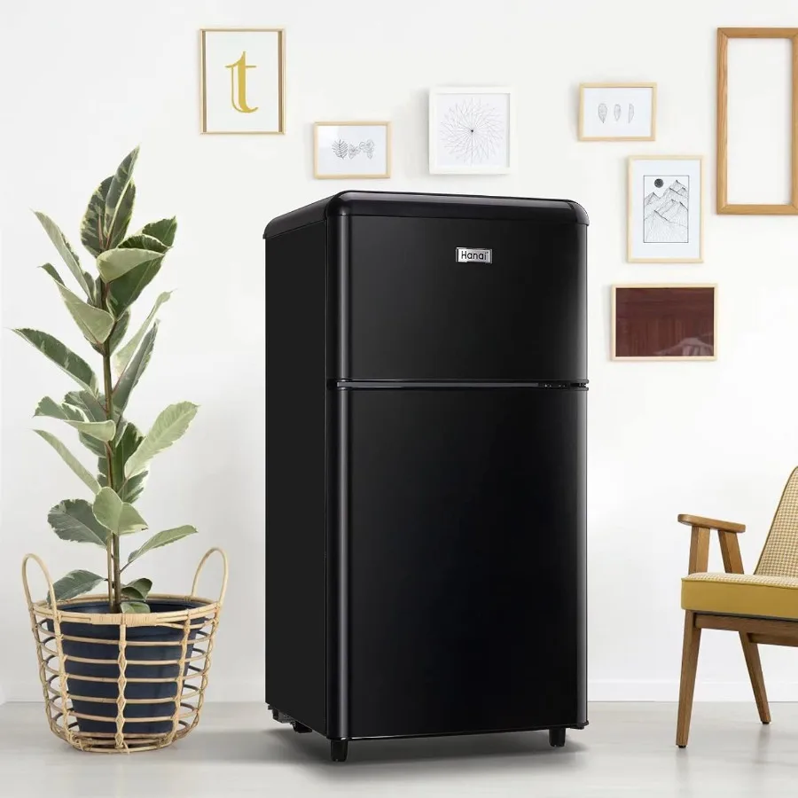 ثلاجة صغيرة مدمجة ببابين 3.5 قدم مكعب مع أرفف زجاجية قابلة للتعديل، تصميم كلاسيكي قديم مثالي لغرف النوم والكراجات المكتبية