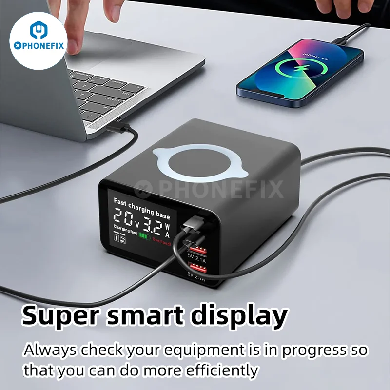 

110W USB C Charger Wireless Charger PD Fast Charger 4-Port Fast Charging Power Adapter Hub for MacBook Pro iPhone Samsung Laptop