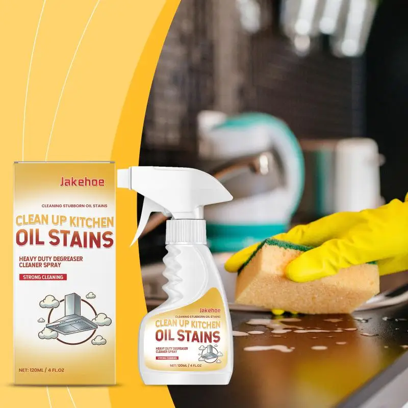 Jakehoe 120ml Grease Remover Powerful Kitchen Degreaser Spray Stainless Steel Hoods Cooktop Cleaner  Oil Stain Dissolver