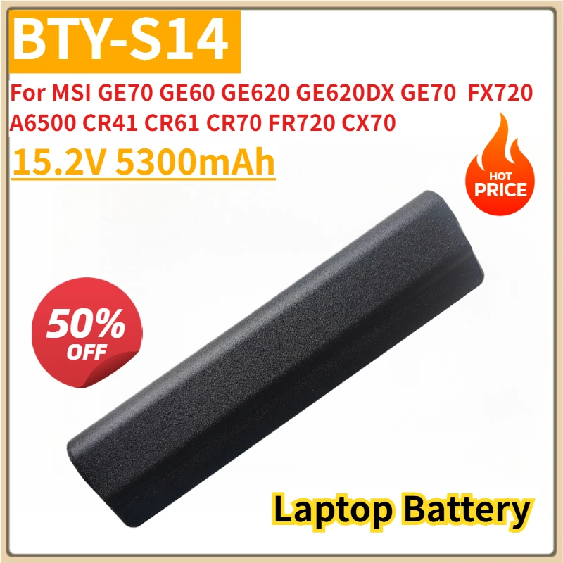 

New Replacement Battery BTY-S14 5200mAh For MSI GE70 GE60 GE620 GE620DX GE70 FX720 A6500 CR41 CR61 CR70 FR720 CX70 CX650 FX700