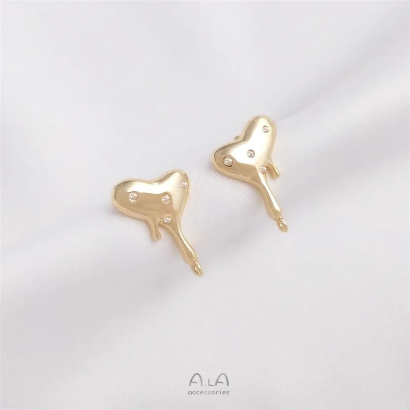 14K Gold Inlaid Zirconium Melted Love With Hanging Studs Handmade DIY Peach Heart Earrings Ear Jewelry Accessories Material