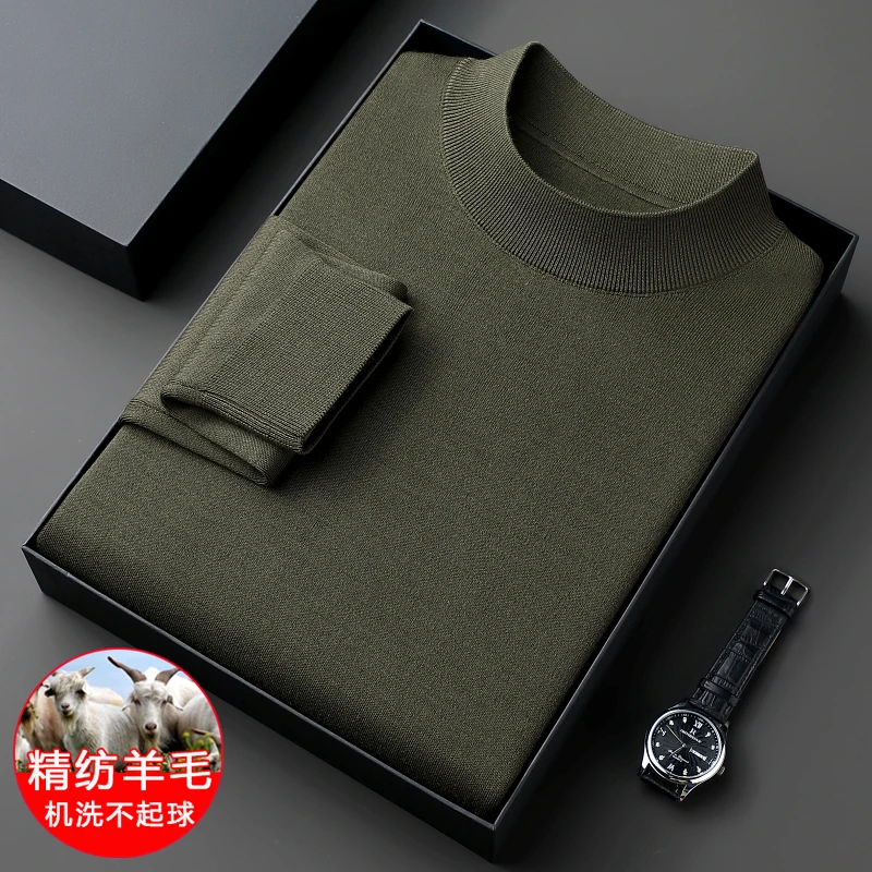 

High Grade 100% Worsted Wool Clothes Autumn & Winter Classic Solid Sheep Wool Warm Swerater Pullover Men's Pure Merino Wool Tops