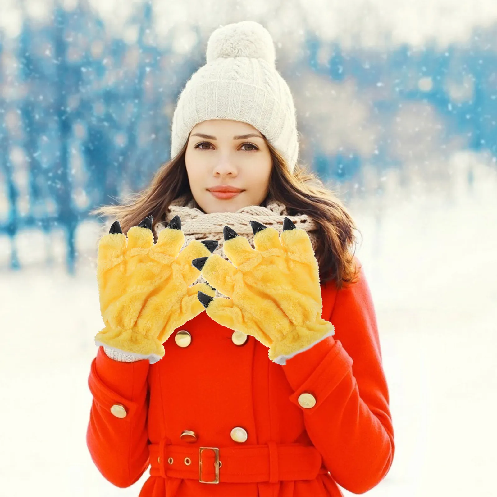 

1 пара утепленных перчаток с креативным дизайном в виде мультяшных лап животных, теплые зимние аксессуары для ролевых игр, для женщин и девочек, аксессуар для велоспорта