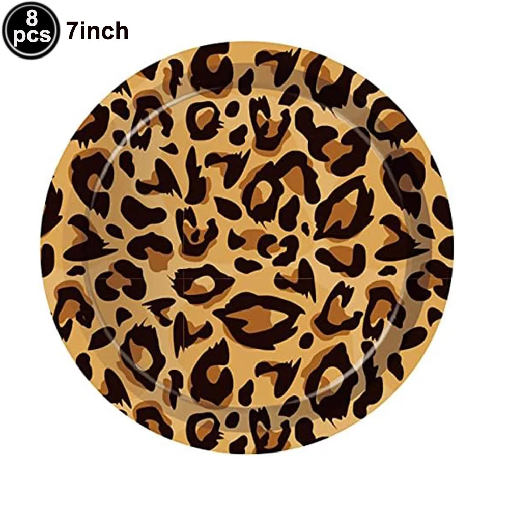 Leopard Print Disposable Tableware Plate Cup Napkin Tablecloth Straw Balloon Cheetah Print Jungle Animal Theme Party Decor