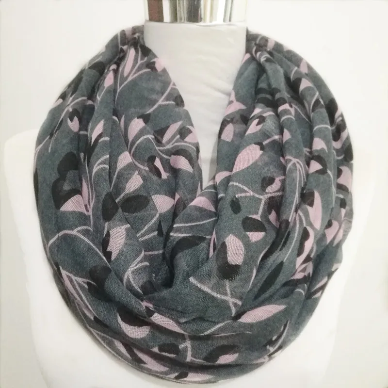 autumn leaf Loop Scarf Women Snood Shawls Femme Autumn Neckwarmer Ring Wraps Ladies Twill Viscose Infinity Scarves