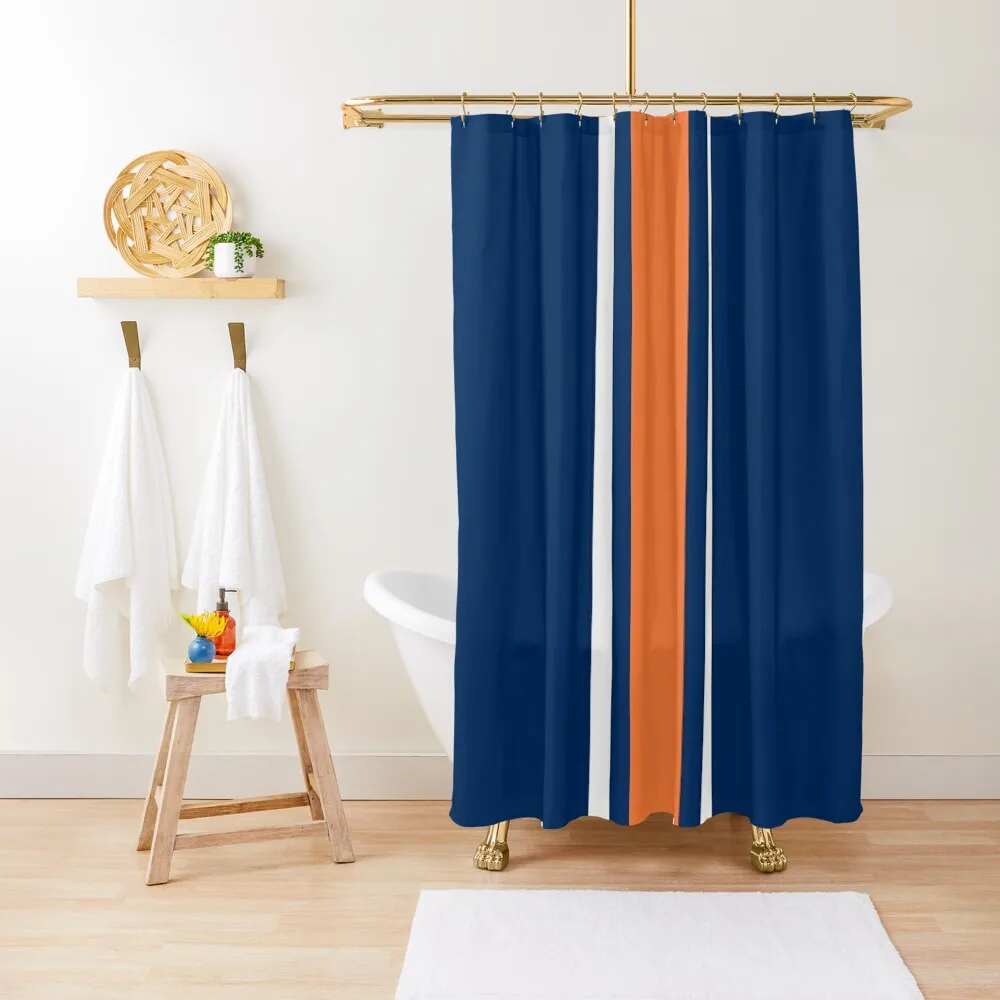 

Navy, White, & Orange Vertical Power Stripe Shower Curtain Waterproof Fabric Bathroom Luxury Bathroom Shower Curtain