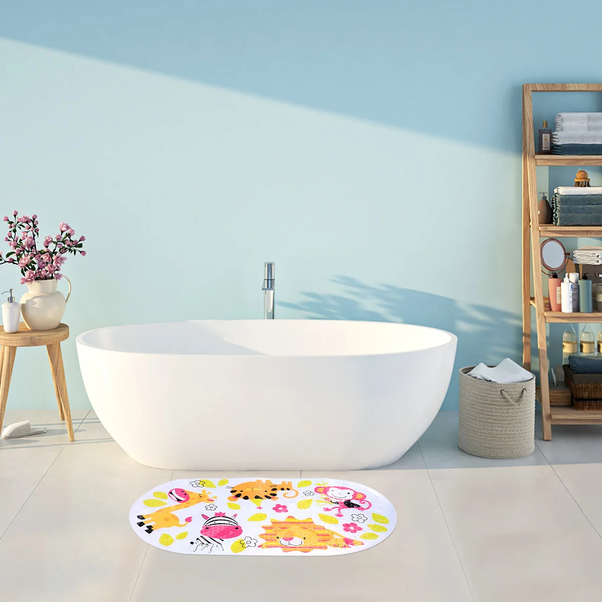 

Pvc Nonslip Bath Mat Creative Cartoon Floor Pad For Bathroom Kitchen Hallway Home Use Washable Reusable Soft Anti-Slip Ground