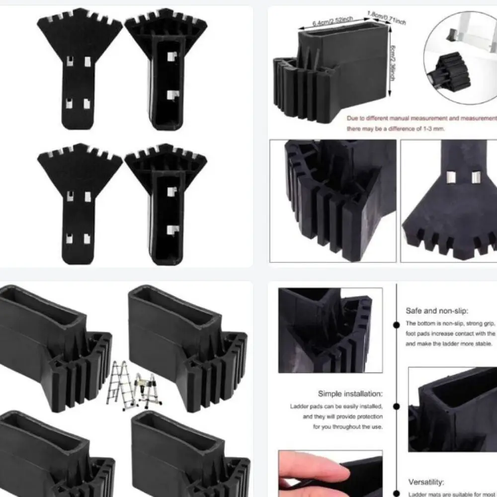 Ladder Feet Replacement Part Anti Slip Mat For EN131 Multi Purpose Folding Extension Stair Black Durable Wear Resistant