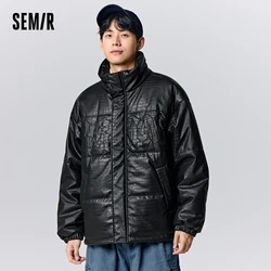 Semir Jacket Men 2023 Winter New Simulated Leather Trendy PU Bread Clothes Fashion Embroidered Loose Warm Jackets