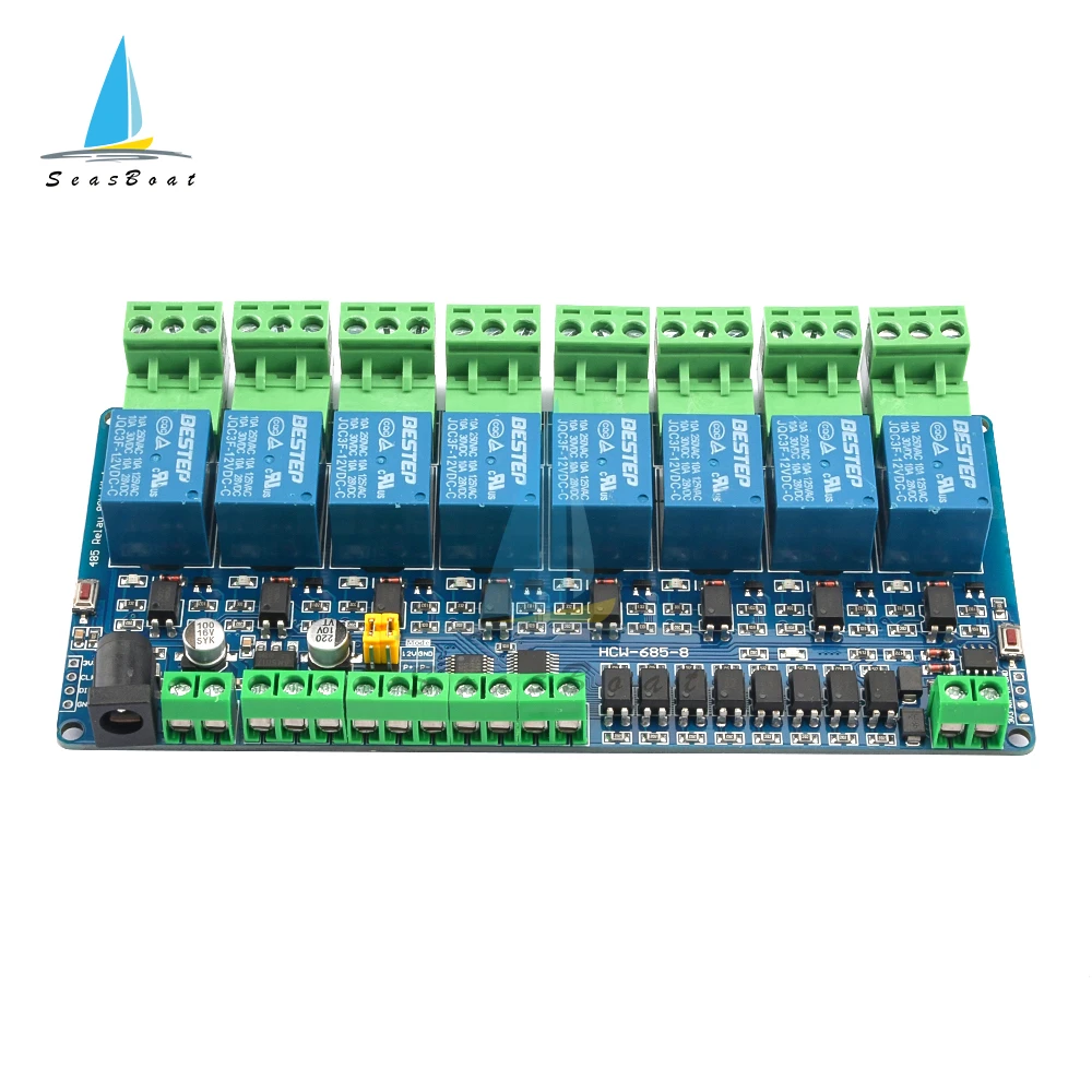 Modbus-Rtu 8 Channel 12V Relay Module Switch Modbus RTU 8 Channel Relay Output 12V Switch Input RS485 TTL Communication