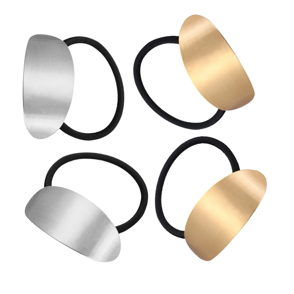 

4 шт., глянцевые длинные овальные формы, дизайн, металлические резинки для волос, аксессуары, серебристый, золотой, стильный держатель для хвоста, эластичные ленты для женщин и девочек