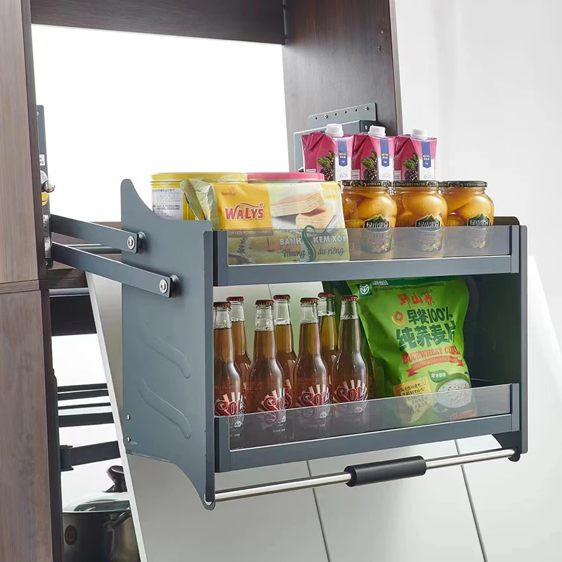 معدات المطبخ خزانة رافع المطبخ سلال سحب أسفل رفوف الألومنيوم رفع سلة التوابل #6