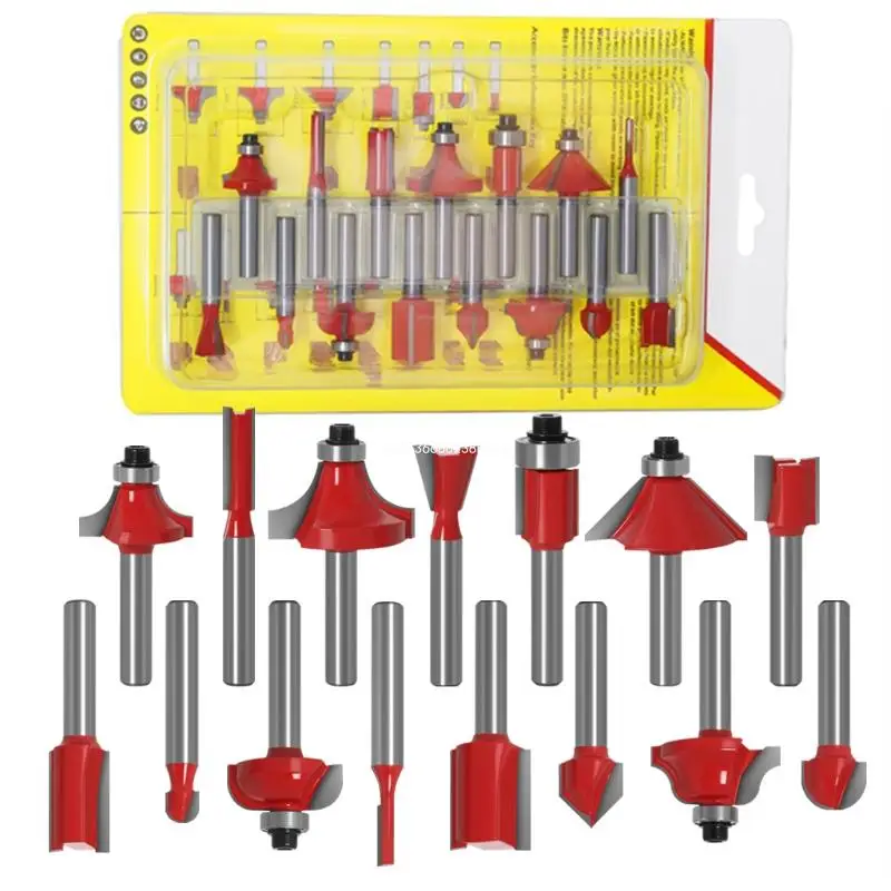 

15pcs 1/4 Inch Router Bit Set Trimming Straight Milling Cutter for Wood Cutting Dropship