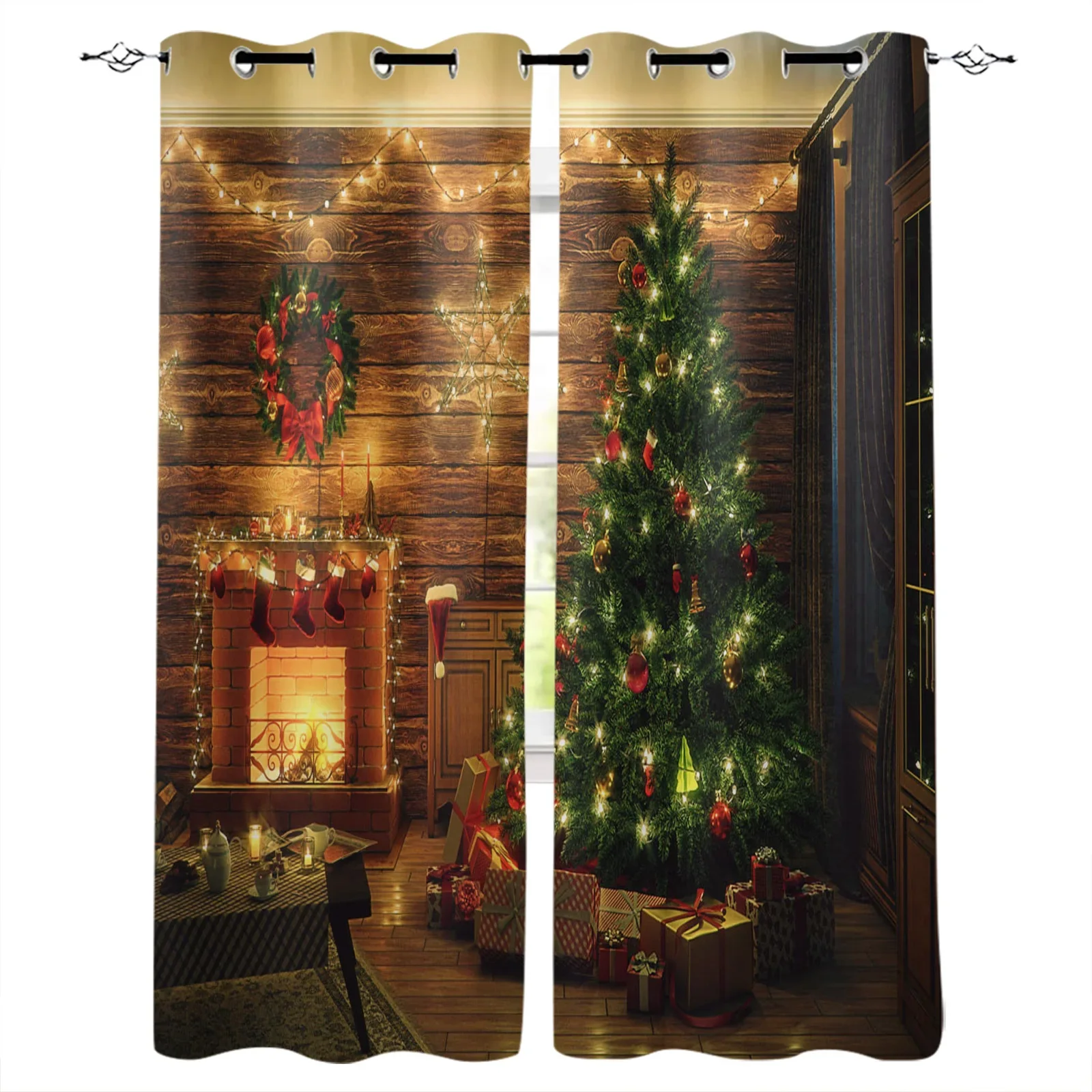 

Christmas Room Christmas Tree Fireplace Blackout Curtains Window Curtains For Bedroom Living Room Decor Window Treatments