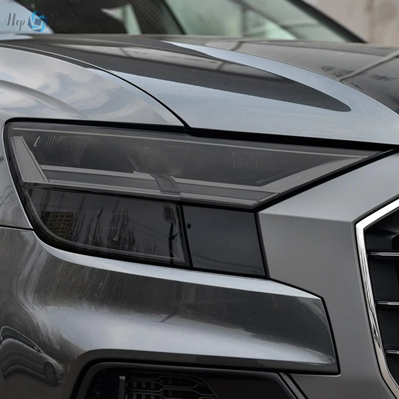 2 Pcs Car Headlight Protective Film Smoke Black Tint Wrap Vinyl Transparent TPU Sticker For Audi Q8 SQ8 RSQ8 2019 2020 2021 2022