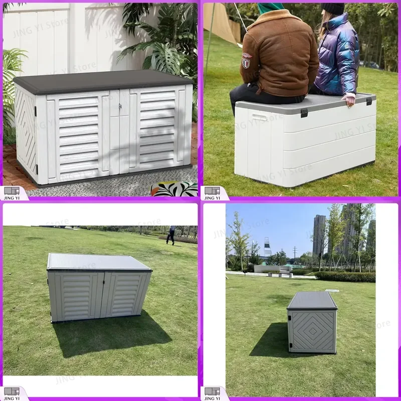 120 Gallon Outdoor Plastic Storage Cabinet Waterproof Windproof Garden Tool Storage Shed Easy Assembly Foundation Included