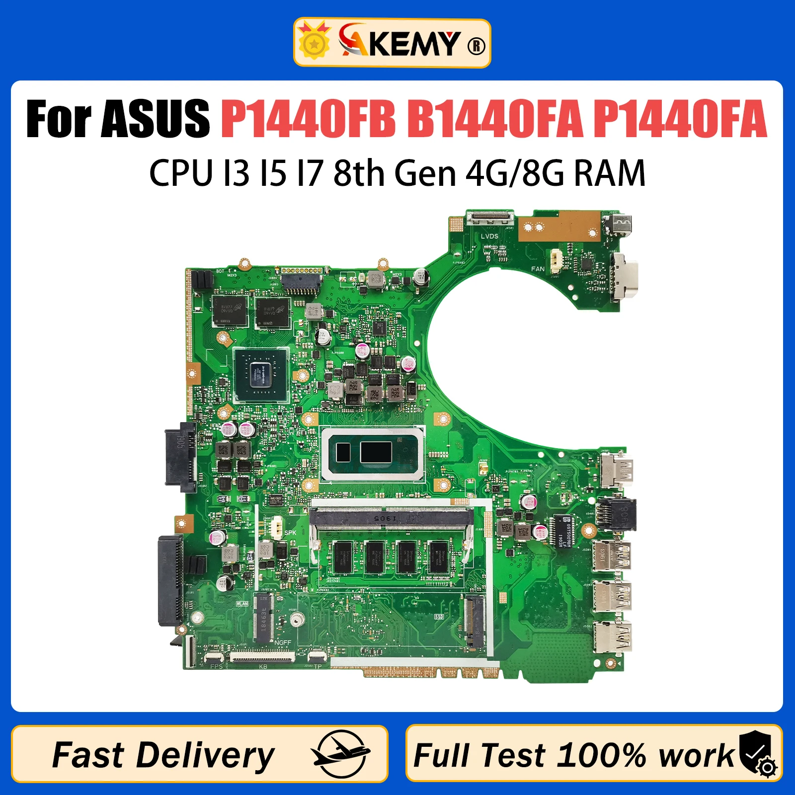 AKEMY P1440F Placa-mãe para ASUS PRO P1440 P1440FB B1440FA P1440FA Laptop CPU I3 I5 I7 8ª Geração 4G/8G RAM 920MX DDR4