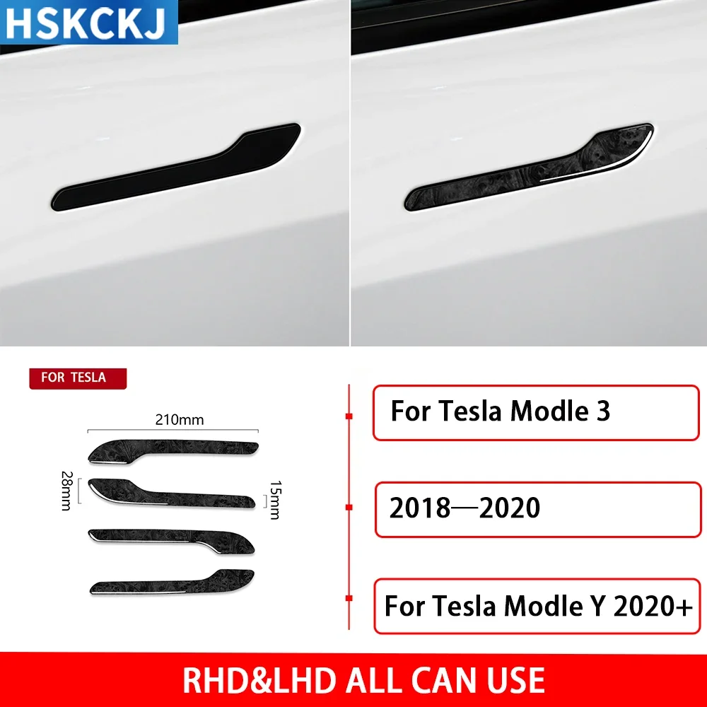 For Tesla Model Y 2020+ For Model 3 2017—2022 Wood Grain Car Accessories Door Outer Puller Panel Cover Trim Decoration Sticker - view 2