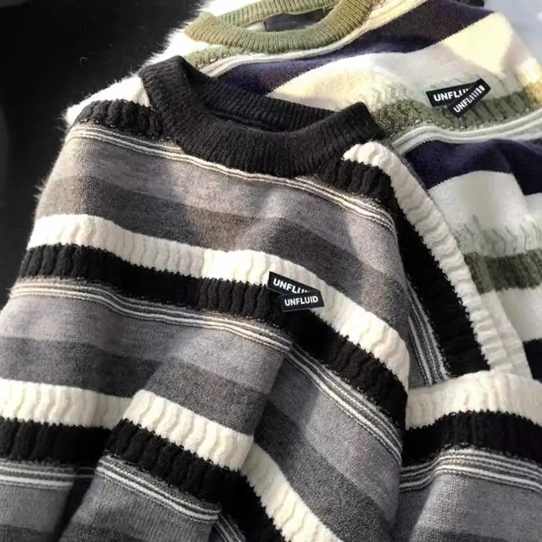 ملابس تريكو مخططة للرجال 2024 جديدة لخريف وشتاء تصميم هيب هوب أمريكي عصري كسول Sle توب بوليستر قابل للتنفس مزيج طويل Sl... #5