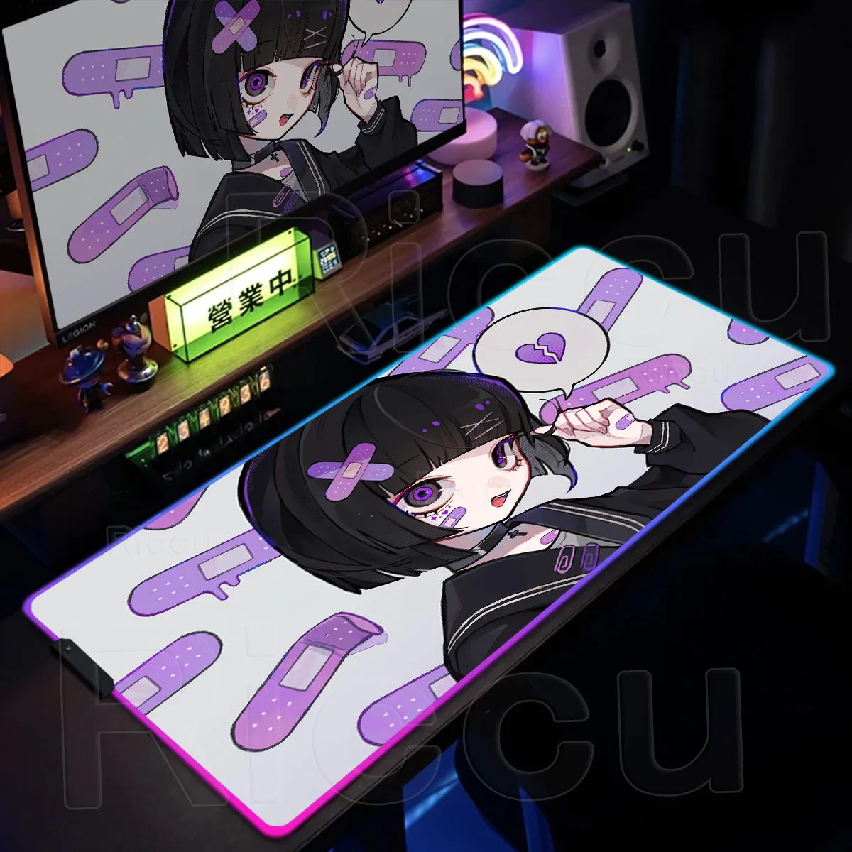 

RGB Kawaii Girls Anime Gamer Mouse Pad Luminous LED Large Cute Anti-Slip Keyboard XXL Office Home Gaming Accessories for Gifts