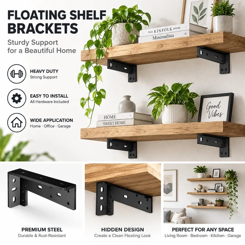 1 Pair 90 Degree L-Shaped Corner Brackets Multi-size Wall Mount Floating Shelf Support Bracket Black Corner Brace Wall Mount