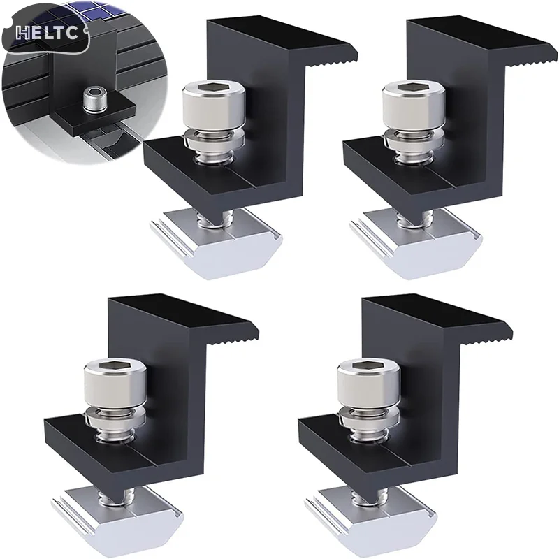 10pcs Solar Panel Mounting Fixing Clamp Adjustable Bracket End & Mid Clamp PV Panel Clip For Solar Panel PV Install Accessories