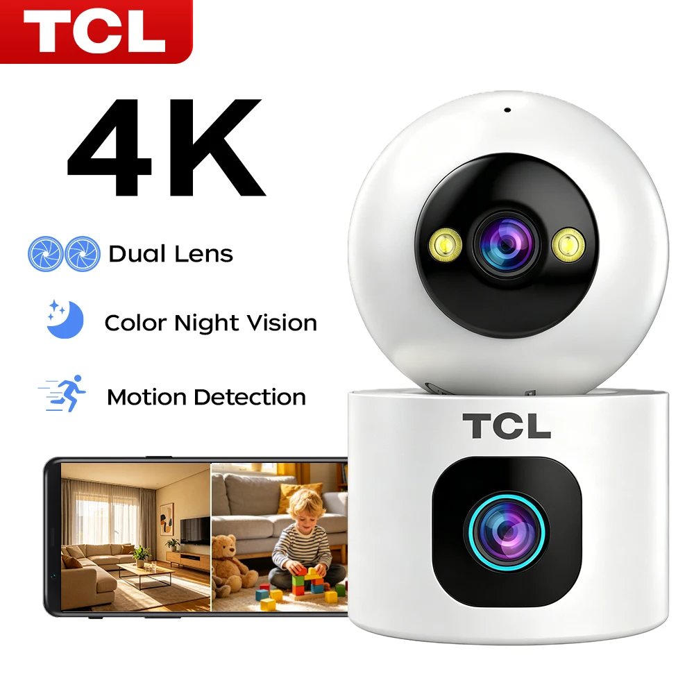 

TCL 8MP Dual Lens WiFi IP Camera Indoor, Color Night Vision, Two-Way Audio, Motion Detection, 360° Pan/Tilt, Home Baby Pet Monit