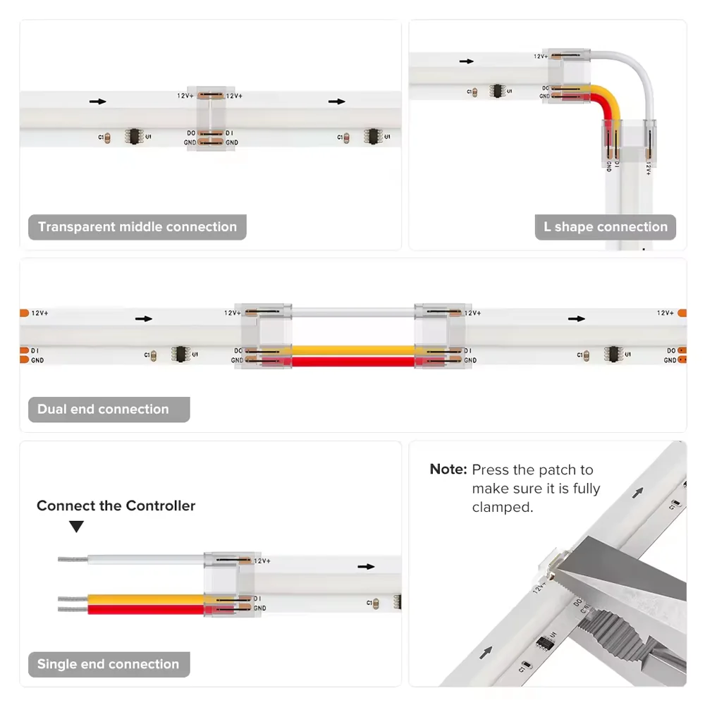 COB LED Connector L Shape 8 10 12mm Connection Solderless Mini Buckle FCOB RGB CCT LED Strip Lights 2 3 4 5 6 Pin LED Connector