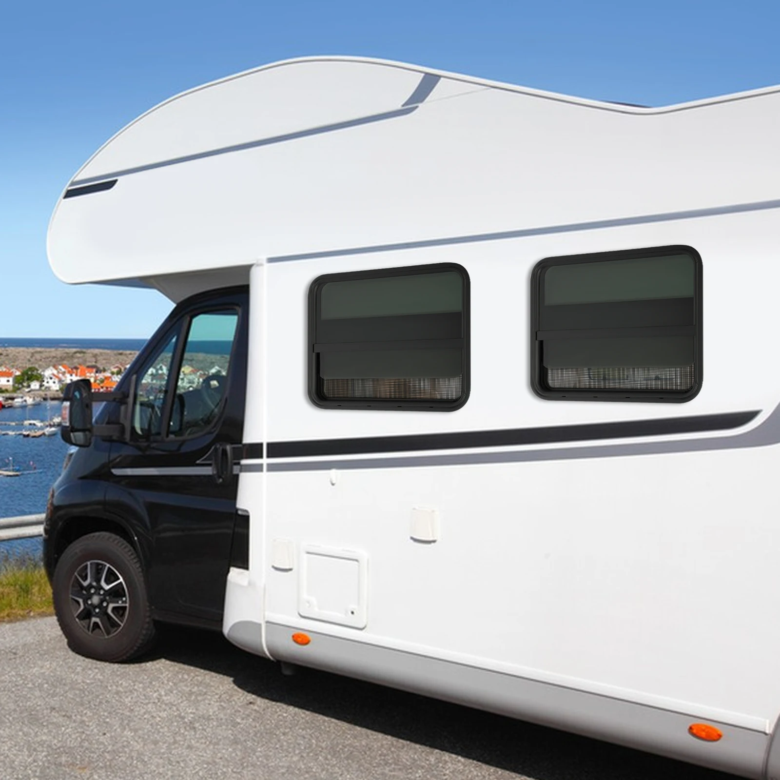 30x24 بوصة عمودي RV نافذة سبائك الألومنيوم الزجاج المقسى مع مشبك شاشة الحشرات على تركيب العالمي صالح لشاحنة التخييم