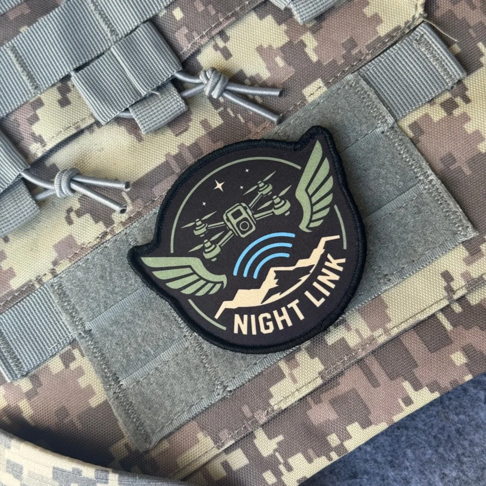 Printed Night Link Patch FPV Drone Operator Tactical Morale Badges Quadcopter Hook and Loop Emblems for Flight Backpack Applique