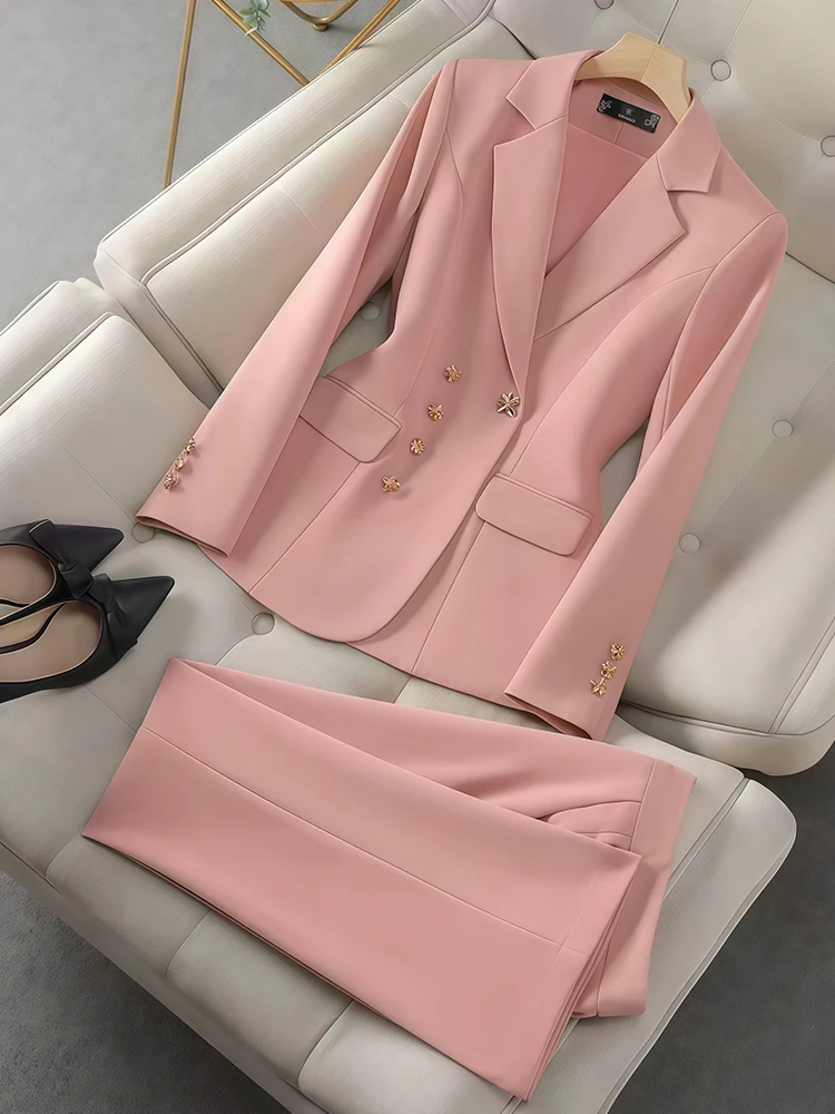 2Pcs Women's Temperament Set Long Sleeved Suit Casual Pants Fashion Slim Work Clothes For Business Commuting Work Events