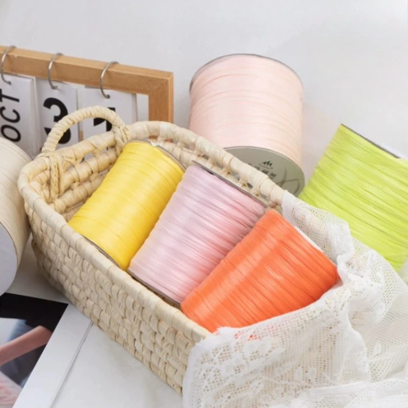 Hilo de Rafia de Colores de 600m, Hilo de Ganchillo Tejido a Mano, Material de Tejido DIY para Sombreros de Paja, Bolsos, Cojines y Manualidades para el Hogar