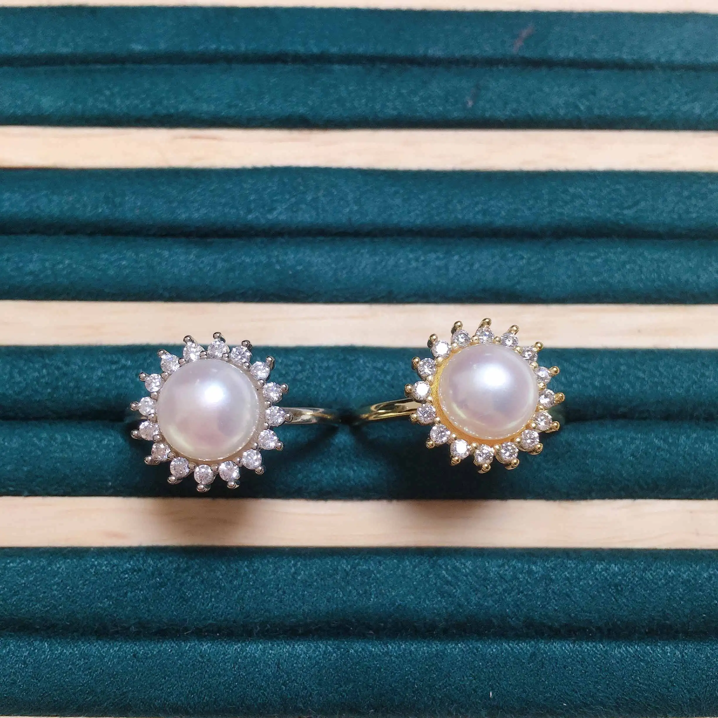 ZHBORUINI Round Pearl Ring 100% Real Natural Pearl 925 Sterling Silver  AAA Zircon Sun Shine Ring Female Wedding Jewelry Gift