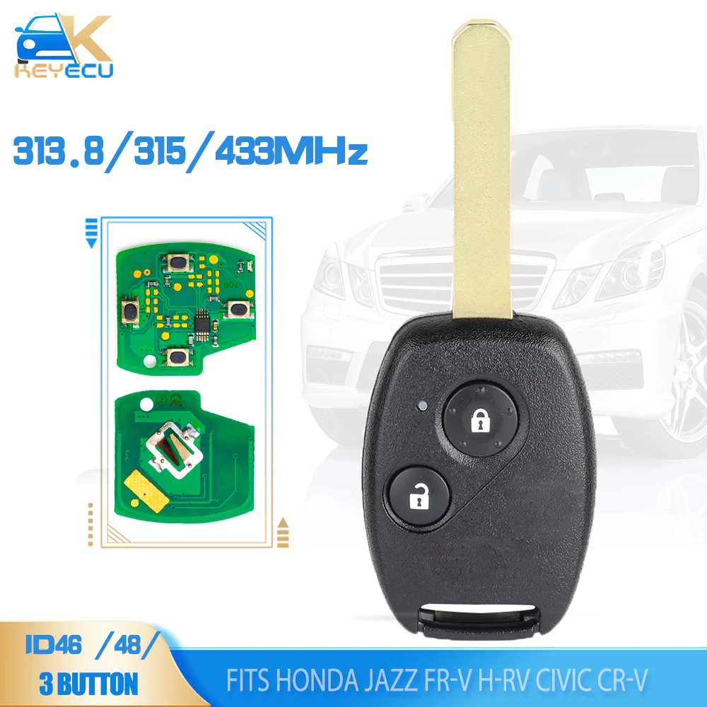 

KEYECU 313.8/315/433MHz 2B Fob Remote Key ID46 / ID48 / ID13 for Honda Jazz FR-V H-RV Civic CR-V 2002 2003 2004 2005 2006 2007