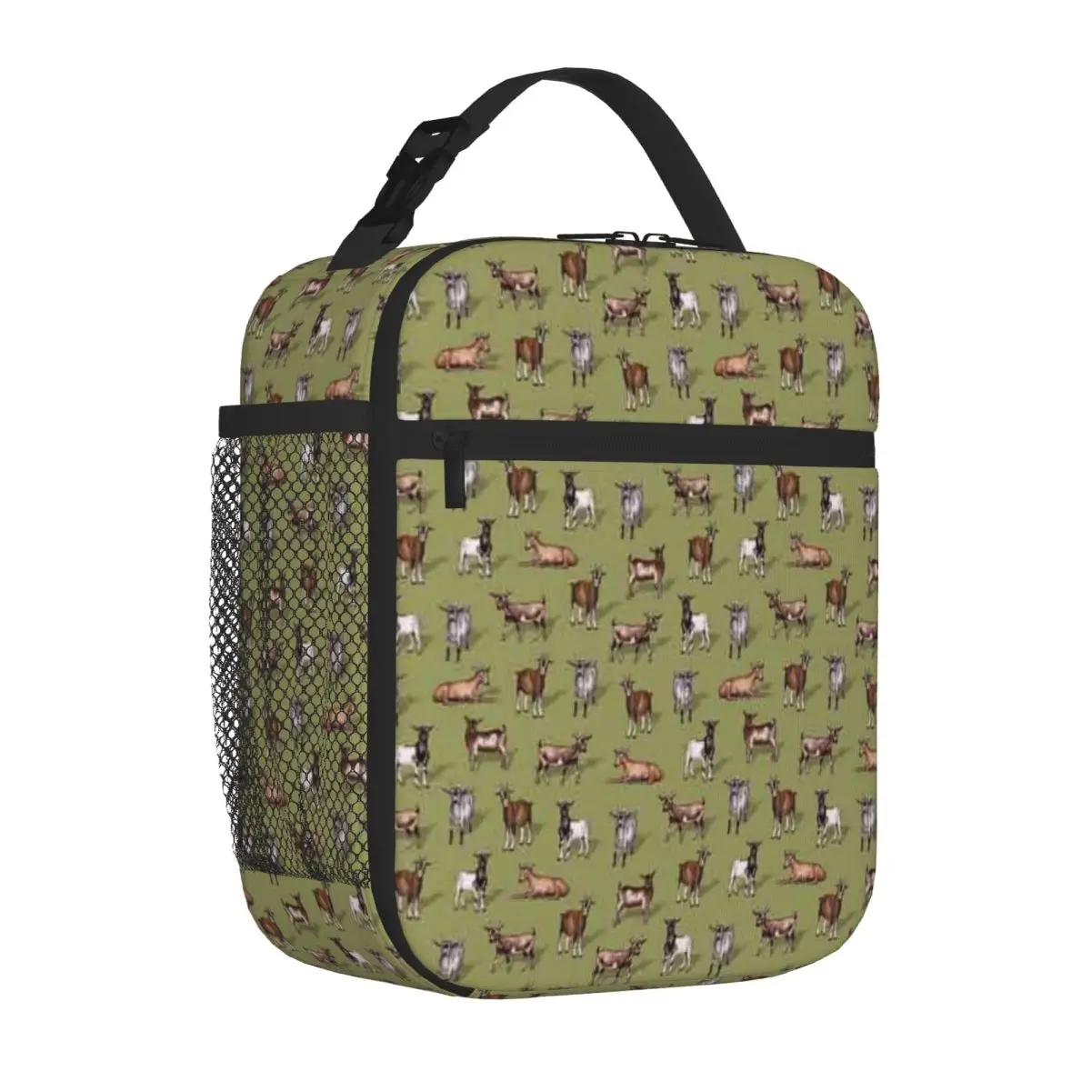 Bestselling Tiny Goats On Green - Goat Herd Pattern Soft Touch Shoulder Lunch Bag Gym Post-Workout Food Storage Bag
